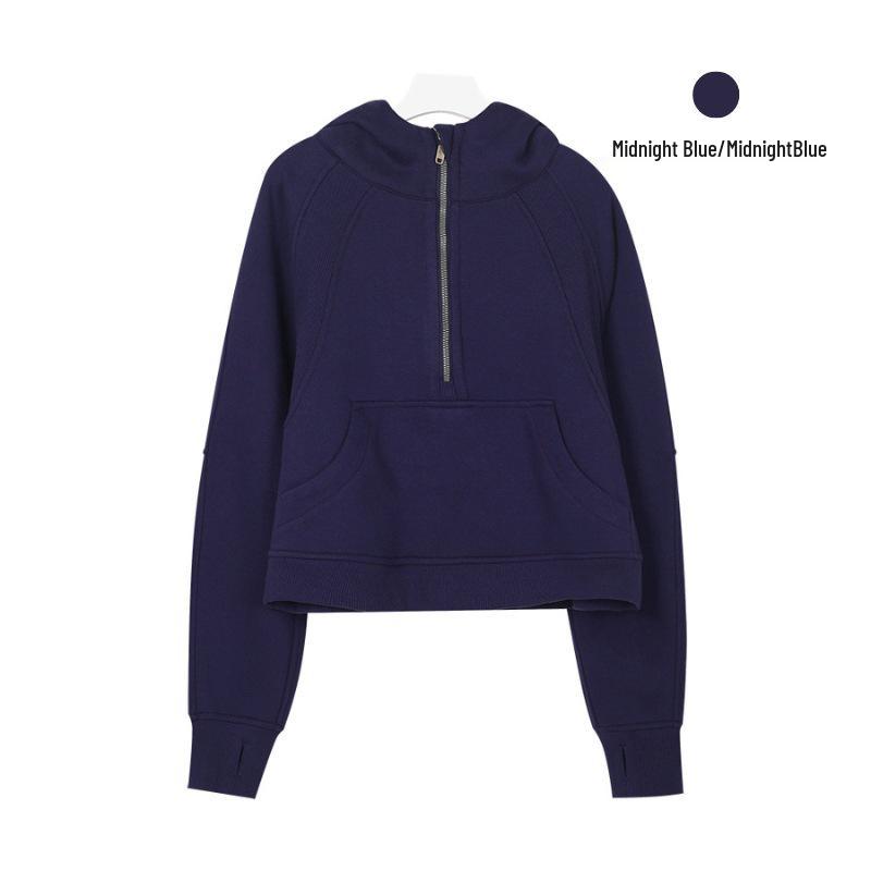 Women's Fleece-Lined Half-Zip Hoodie for Autumn/Winter - Slimming, Sporty, Versatile.