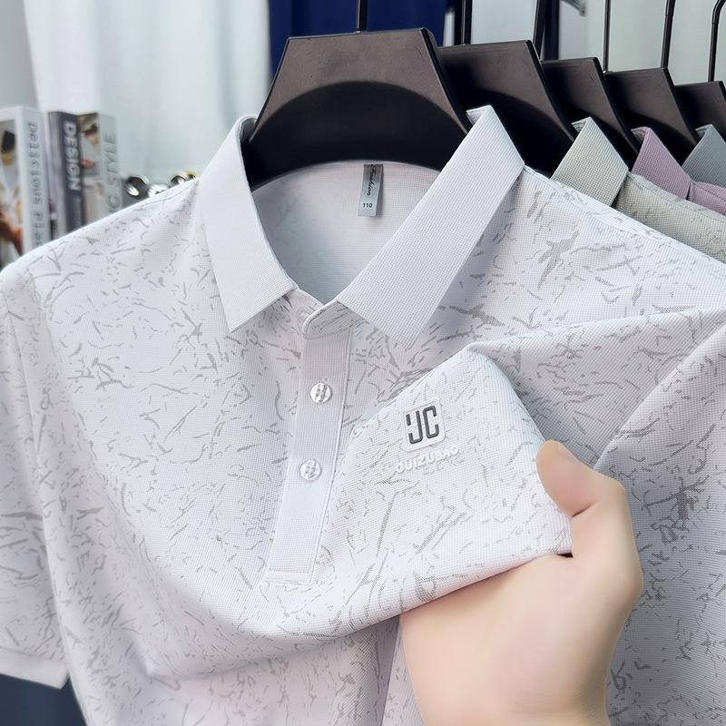 Summer Short Sleevepolo Men's Business Casual Printed Lapel Collar Short Sleeve T-Shirt Top