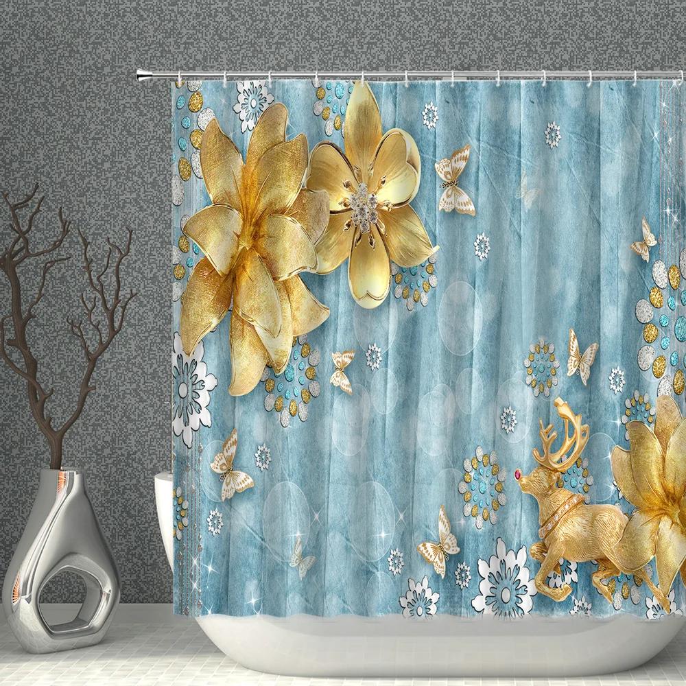 Impression 3D Fleur Réaliste Oiseau Poisson Paons Papillon Décoration de Maison Rideau de Douche Imperméable Rideaux de Fond Suspendus