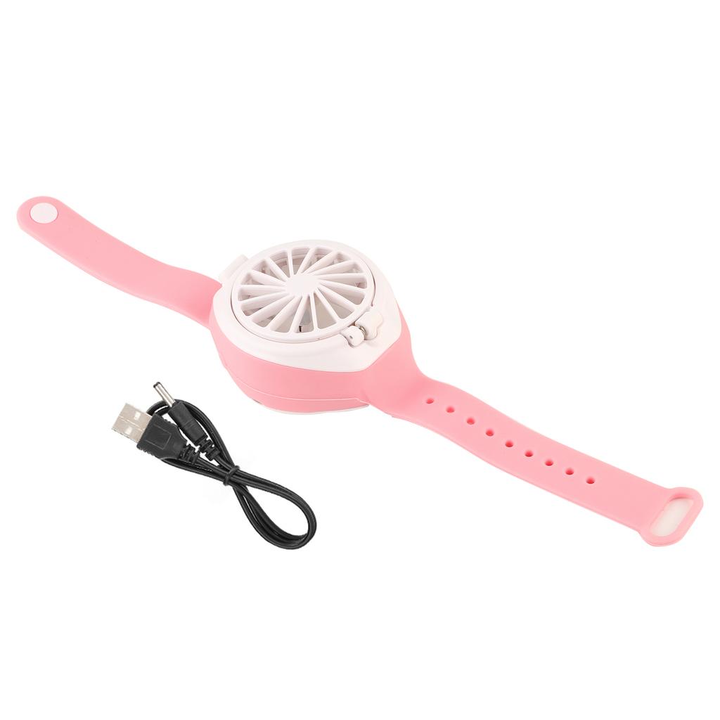 Ventilador de Relógio USB de Mão Carregamento Pequeno Bateria Embutida Verão Mini Portátil Universal(Rosa )