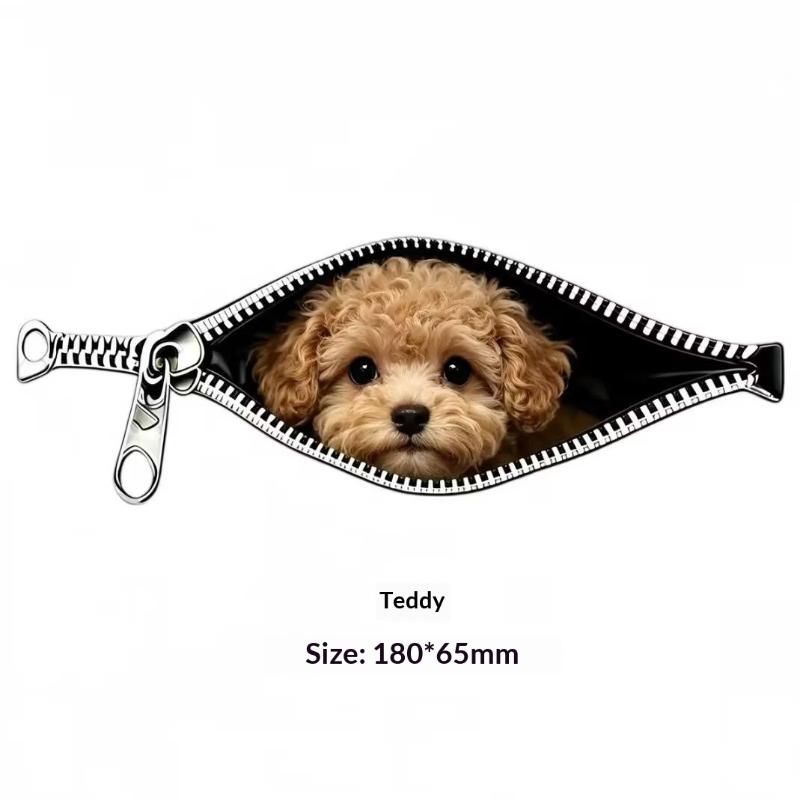 Cat Car Sticker Zipper Cat Puppet Teddy Border Collie Puppy Cute Creative Personality Pet Car Decorative Sticker 1Pc