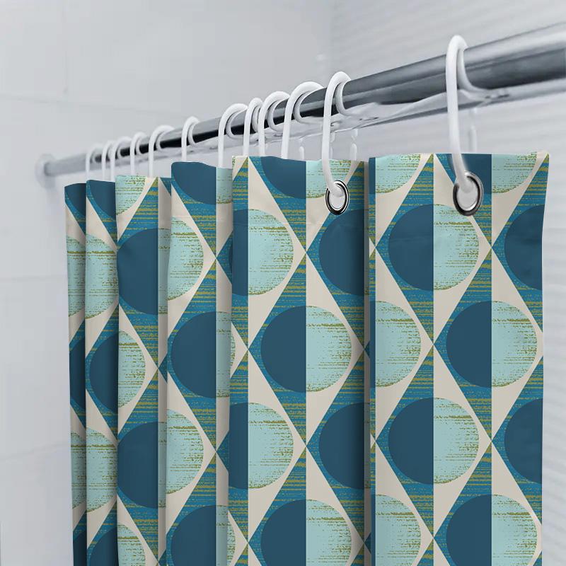 Modern Geometric Blue White Shower Curtain Waterproof Bathroom Decorative Fabric Polyester Bath Sheet Green Blue White Set 180X2