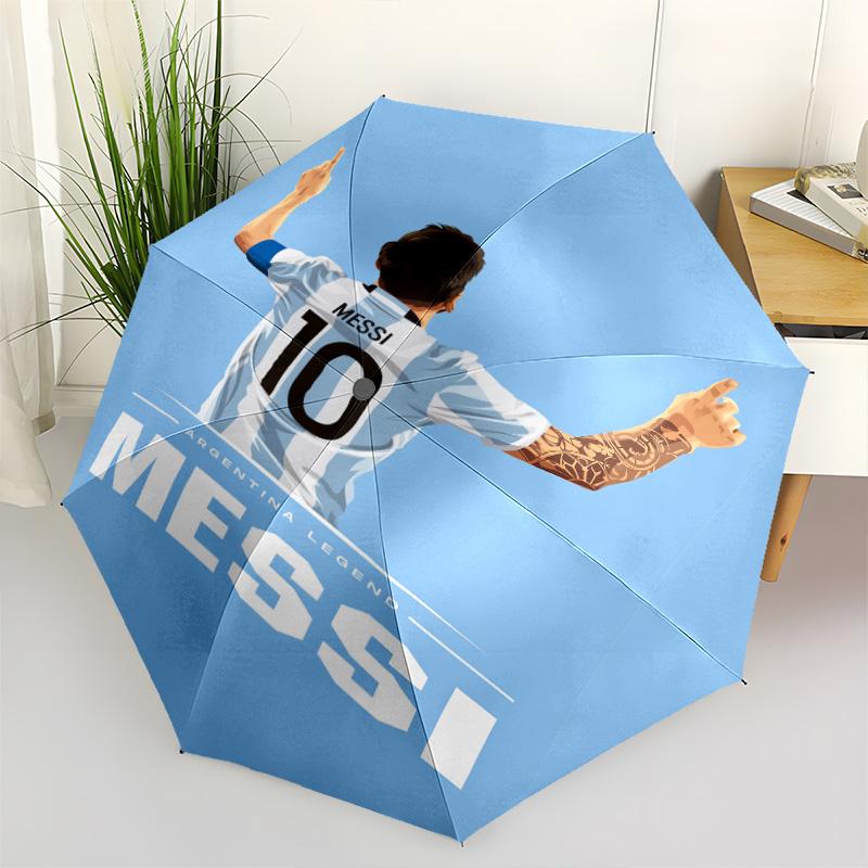 1 PC Automatic Folding Umbrella - Messi Pattern Portable Foldable Design With 8 Ribs Christmas Birthday Gifts