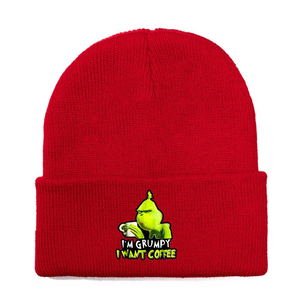 The Grinch Print Knit Hat With Earmuff Protection For Winter Warmth And Unisex Use