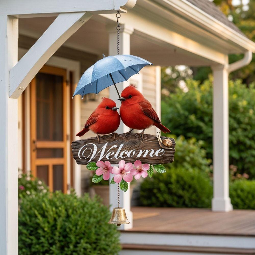 2D Flat Welcome Wind Chime Flower Bird Door Decoration Creative Porch Decoration Outdoor