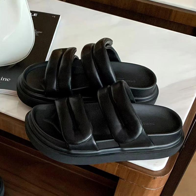 

2025 new sponge bubble super soft waxy Velcro double with platform slippers women sandals wear travel beach shoes 40 чёрный