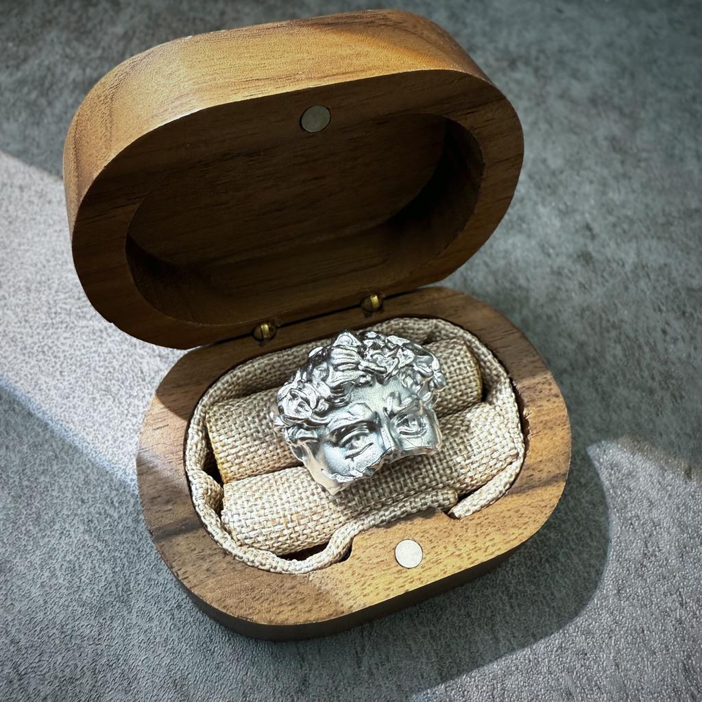 Retro Half Face David Adjustable Open Ring For Men Punk Gothic Edgy Copper Zircon Unisex Accessories Renaissance Art Gift