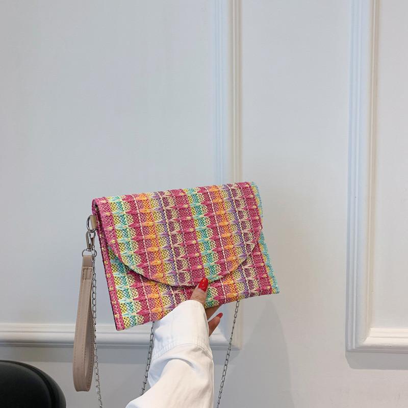 Trendy Shoulder Crossbody Bag 2024 Colorful Stripe Envelope Design For Stylish Everyday Use