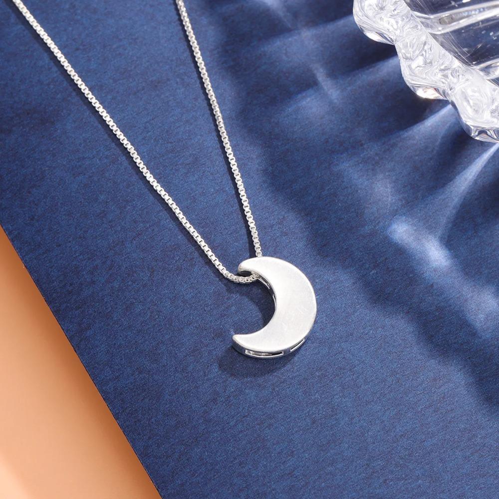 925 Silver Brushed Crescent Moon Pendant Necklace Simple Fashion Jewelry Gift for Women XL047