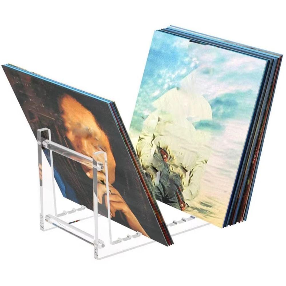 Clear Vinyl Record Stand Multi-compartment Acrylic CD Album Display Rack  Office