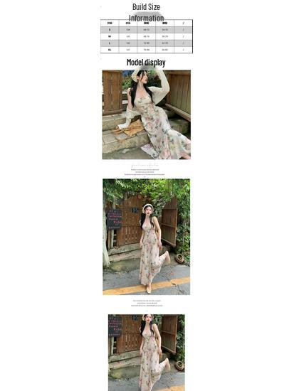 Stylish Slim-Fit U-Neck Print Camisole Dress – Women's Spring/Summer 2025 Collection, Hip-Hugging Long Skirt