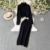Autumn 2 Piece Set Turtleneck Sweater For Women Casual Fashion Style Chic Weave Top + High Waist Elegant Long Skirt