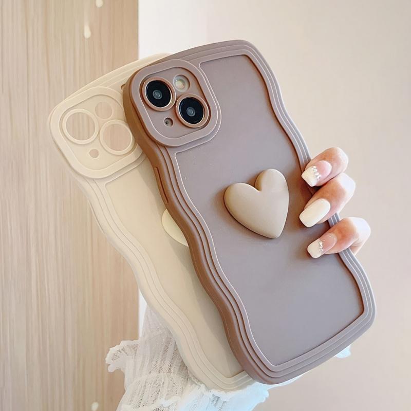 Two Piece Set Solid color Simplicity Phone Case  For Iphone 17 16 1 14 13 Pro Max Sandblasting TPU  Three Dimensional Heart Cover