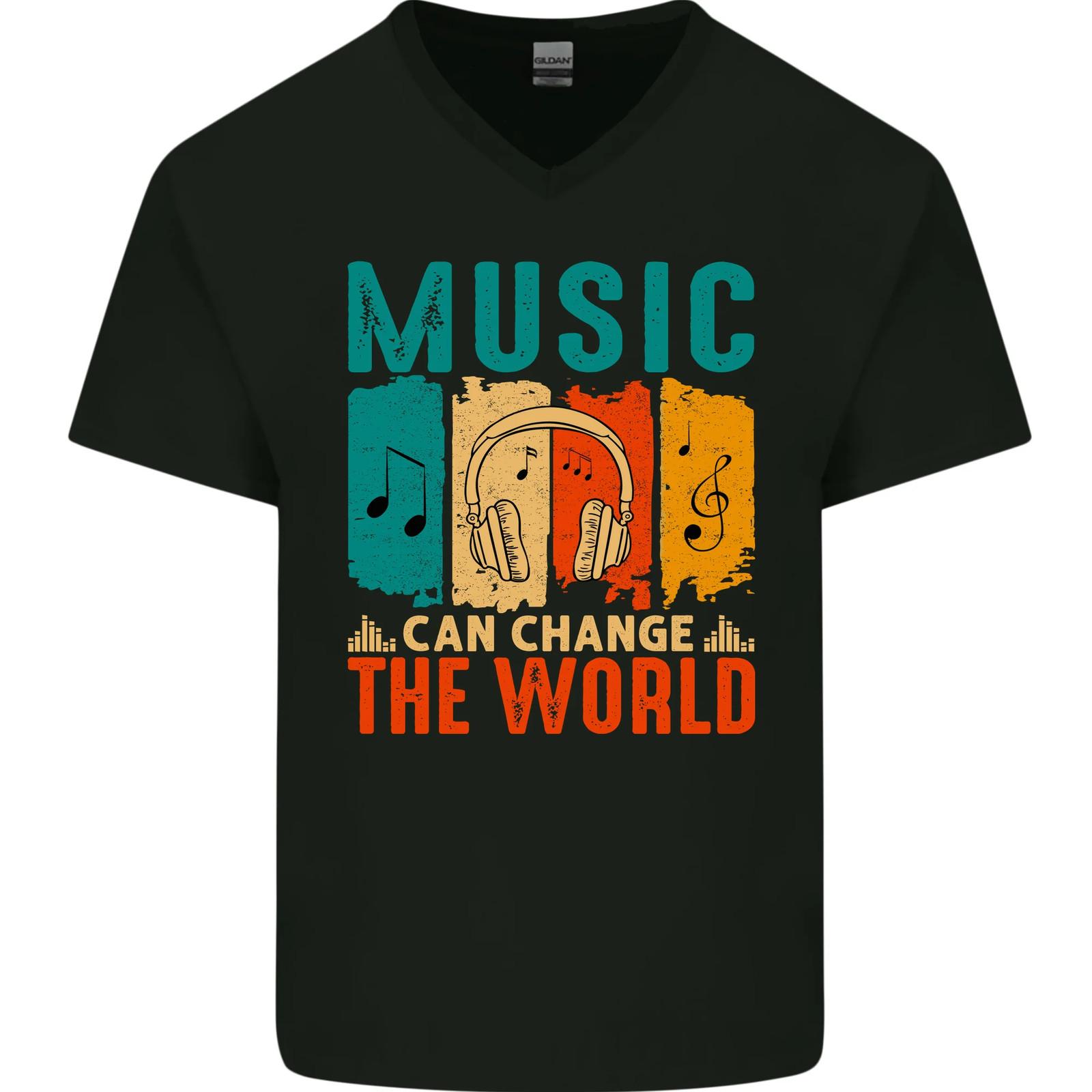 Music Can Change the World Mens VNeck Cotton T-shirt XXXXL