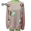 Women Christmas Sweatshirt Round Neck Sequin Santa Pattern Loose Long Lantern Sleeves Pullover Keep Warm New Year Party Top
