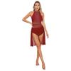 Womens Lyrical Dance Performance Costume Glittery Rhinestone Backless Dress Mock Neck Sleeveless Mesh Leotard Dresses