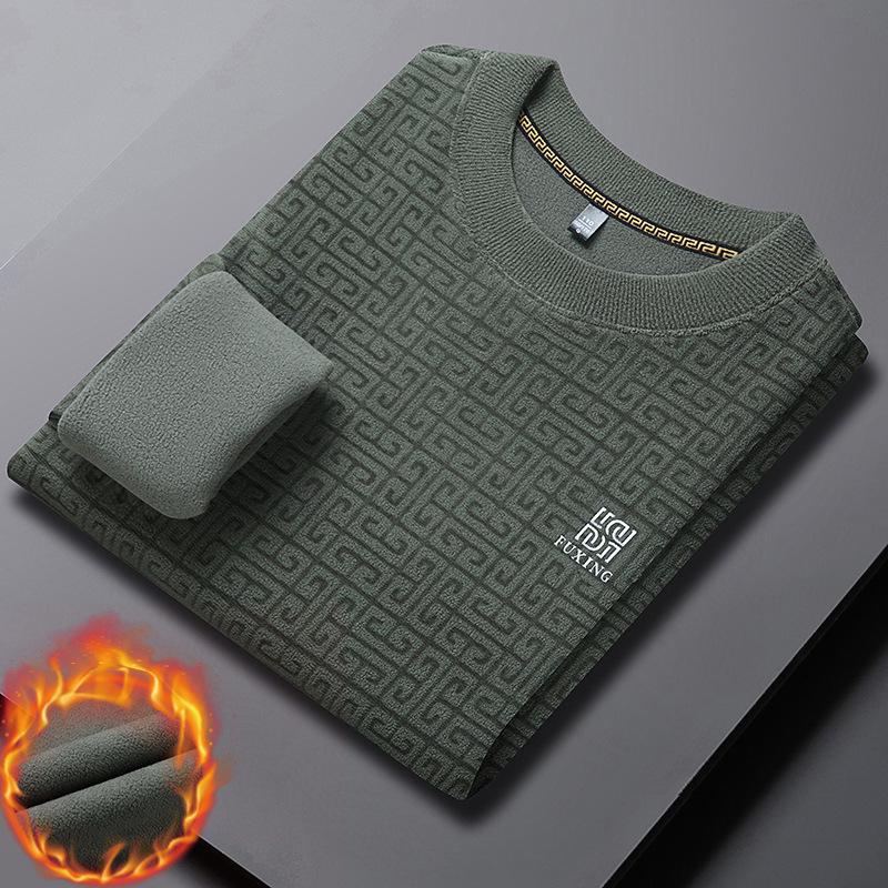 

Ao Li Rong Men s Plus Velvet Thickened Warm Sweatshirt - Round Neck, Long Sleeve, for Autumn/Winter XL