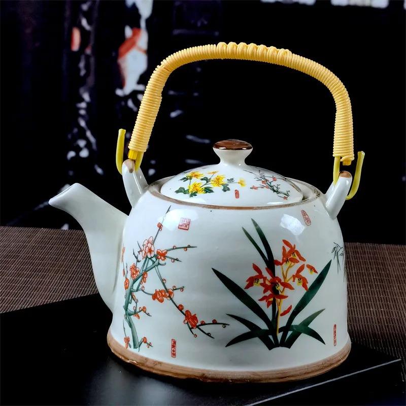 Ceainic din porțelan de uz casnic Oală din ceramică de mare capacitate cu apă rece Oală mare din porțelan, albastru și alb, cu mâner cu buclă