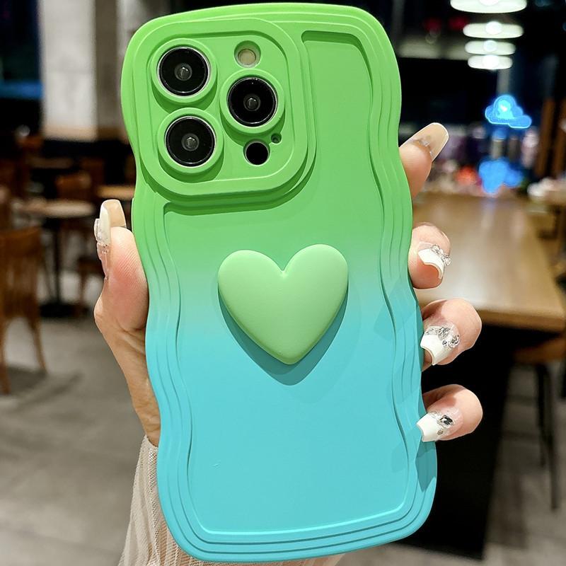 3D Niedlich Liebe Herz Farbverlauf Lockige Welle Handyhülle Für iPhone 15 Pro Max 14 13 12 11 XS X XR 7 8 6 S Plus SE Weiche Hülle