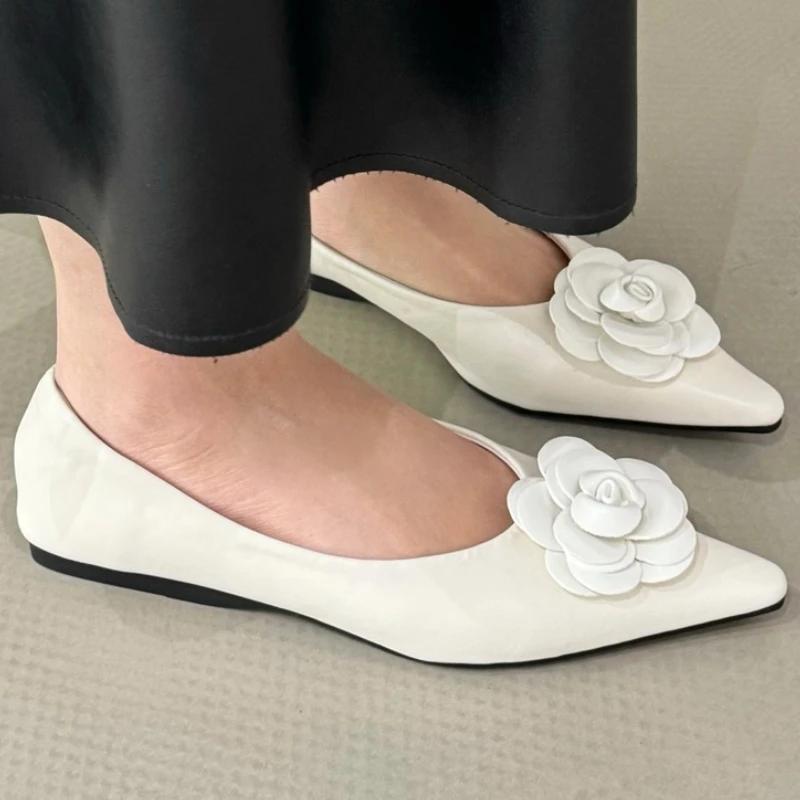 

New Elegant Flowers Pointed Toe Square Heeled Flat Shoes Bridal Wedding Shoes Party Casual Shallow Mouth Overfoot Women s Shoes 35 белый