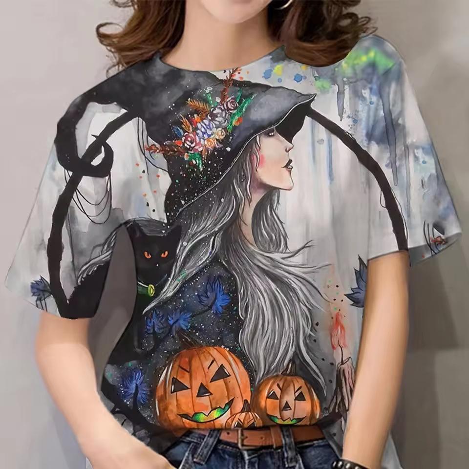 Sommermode Lässig Persönlichkeit 3D Hexen-Print Top Halloween Spaß Geschenk Damen T-Shirts
