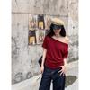 White Off-shoulder Off-shoulder Short-sleeved One-shoulder Exposed Collarbone Sexy T-shirt for Women In Summer Sweet Hottie Loose Flesh-covering Top