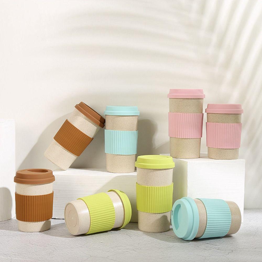 Picknick Outdoor mit Deckel Kreativer Tragbarer Weizenstroh Teebecher Trinkgeschirr Tumbler Tasse Kaffeetasse
