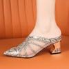 Fashion Special-shaped Heel Baotou Slippers Women's Fashion Pointed Toe Shallow Mouth Splicing Mesh Surface Non-slip Semi-drag