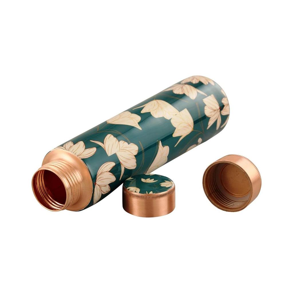 Handmade Copper Water Bottle WiFi Design Printed Exact Handcrafted, 1 Liter, Clear