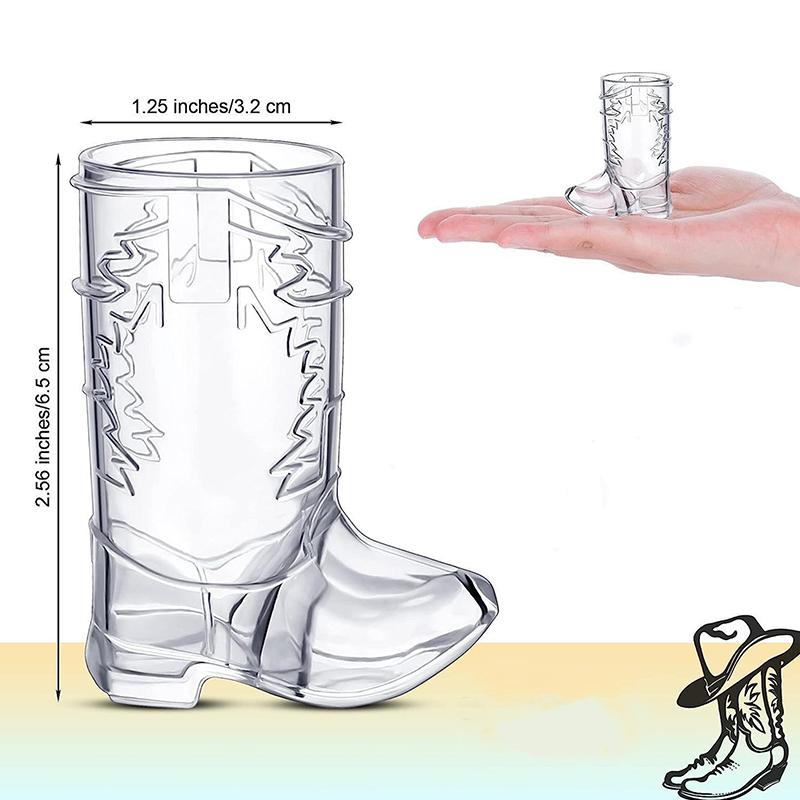 10PCS Clear Mini Boot Glasses Plastic Cups for Western Cowboy Cowgirl Birthday Party Decor Drinkware