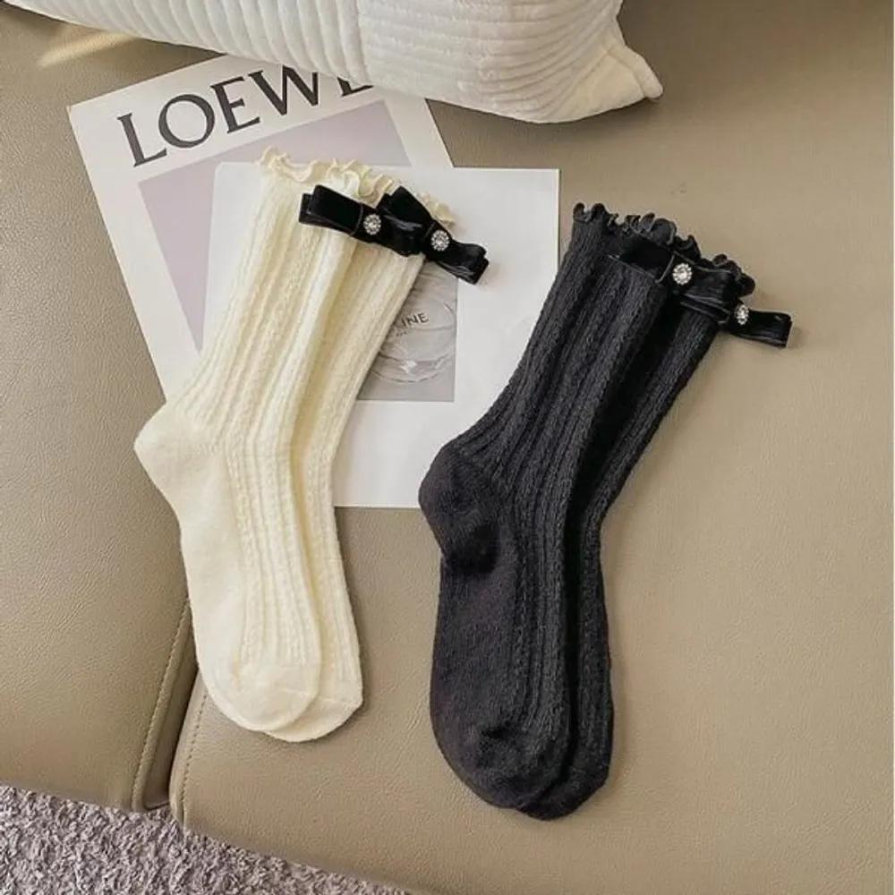 Women's Cubic Ribbon Embellished Cotton Hongbang Knee Socks