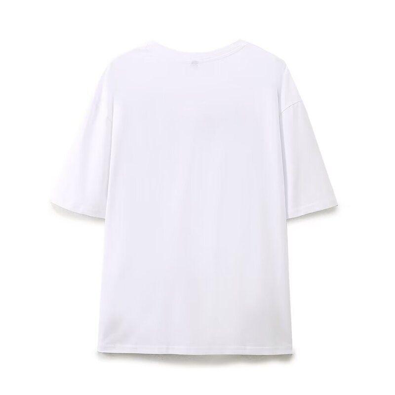 Fashion Style 2024 Autumn New Women's Clothing All-Matching Printed Short Sleeve Round Neck Cotton Plaid T-shirt 1165658