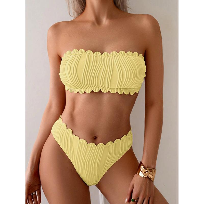 

Сплошные комплекты бикини Женский рубчатый сексуальный купальник Женский стринг Текстурированный купальник Пляжный на шнуровке Праздничный бикини XL жёлтый