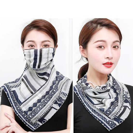 Women Floral Print Breathable Chiffon Sun Proof Veil Shawl Scarf Neck Face Cover