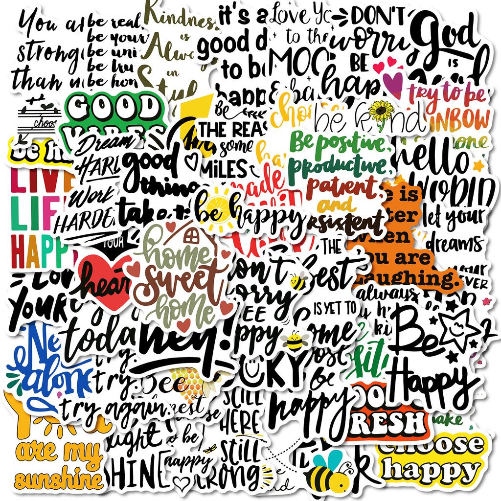 50 Fun English Phrase Stickers Pp Material Waterproof Non-Repeating Decorative Stickers
