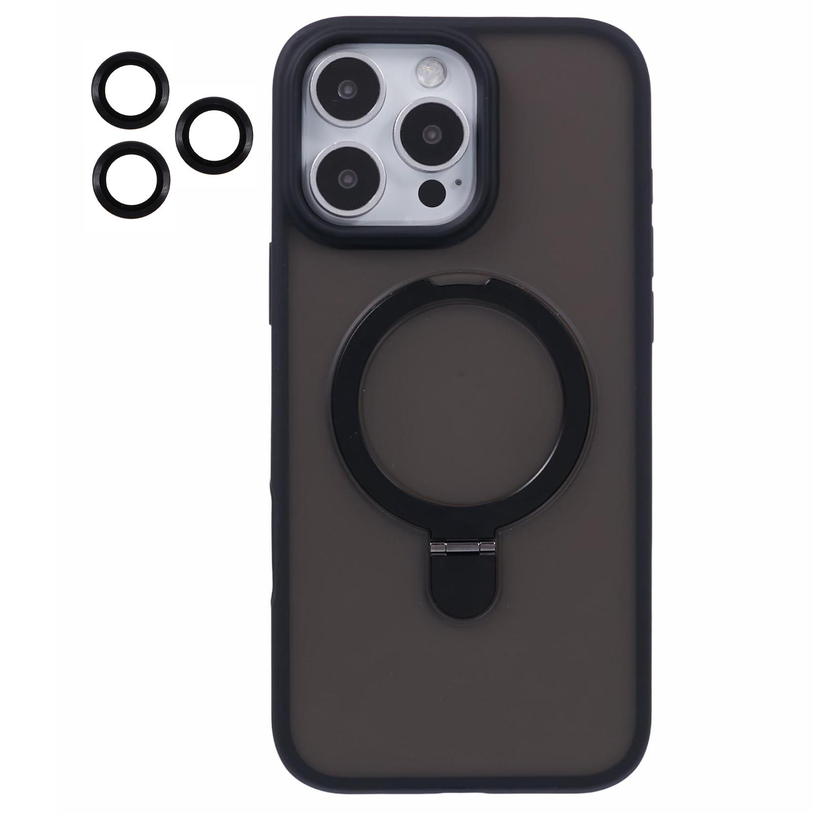 

Чохол для iPhone 16 Pro Max з підставкою, сумісний з MagSafe, PC+TPU чохол з плівкою для об єктива Black