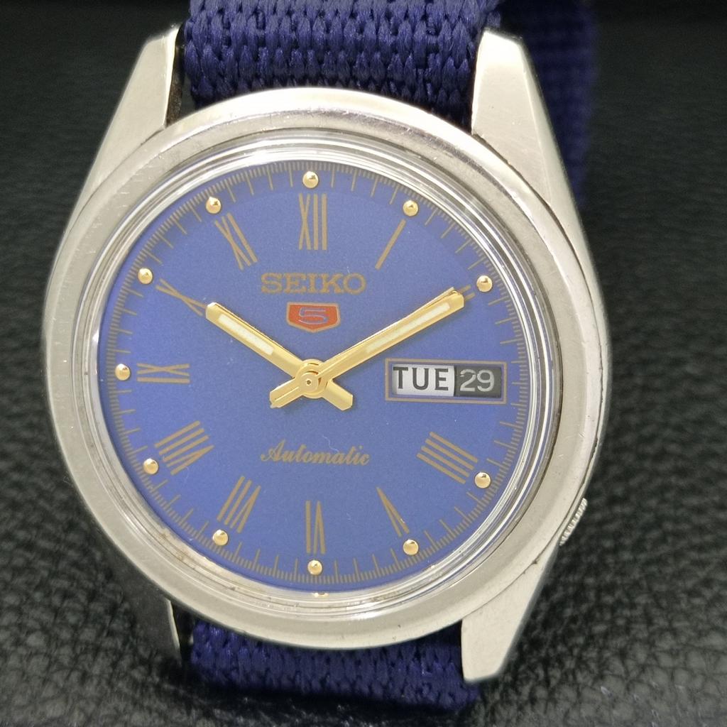 CEAS VINTAGE SEIKO 5 AUTOMATIC 6119C JAPONIA BĂRĂBĂȚI CADRAN CULOARE ALBASTRU a500099-2 R151a-a500099