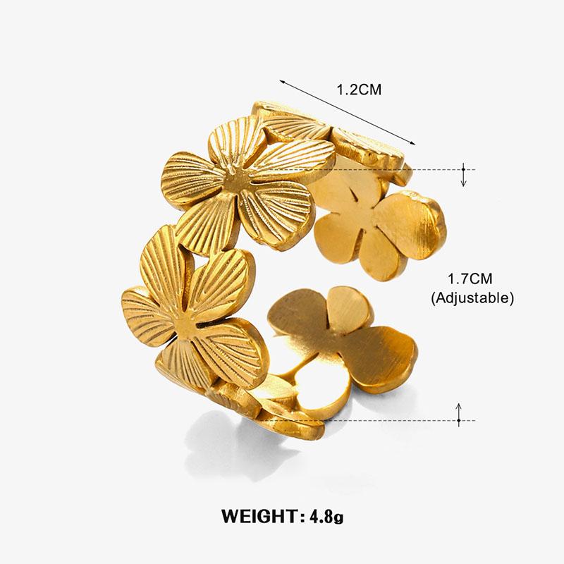 Stainless Steel Flower Adjustable Opening Rings Golden Plated Waterproof Finger Jewelry For Women Wedding Exquisite Gifts