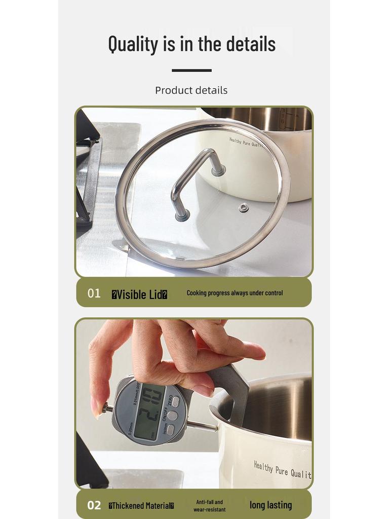 Xunshun 316L Stainless Steel Non-Stick Baby Food Pot, Ceramic Milk & Noodle Soup Pot, Extra Thick for One-Person Cooking.