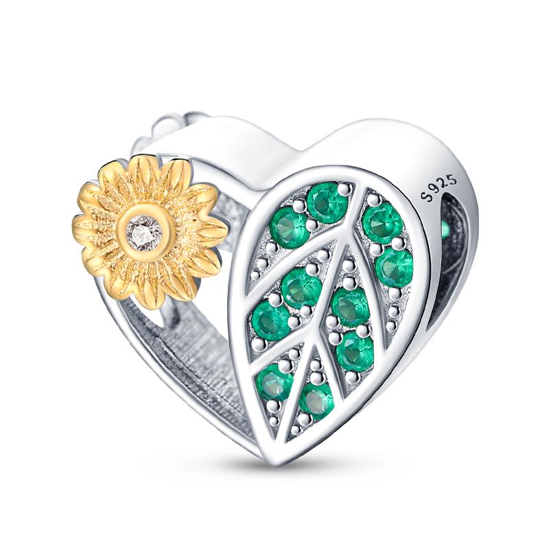 Fashion Copper Heart-Shaped Golden Sunflower Charms Beads Fit Qikaola Original Bracelet Diy Anniversary Jewelry