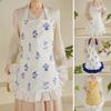 Women Kitchen Apron with Pockets And Hood Floral Embroidered Cotton Apron Lightweight Breathable Cooking Apron Vintage