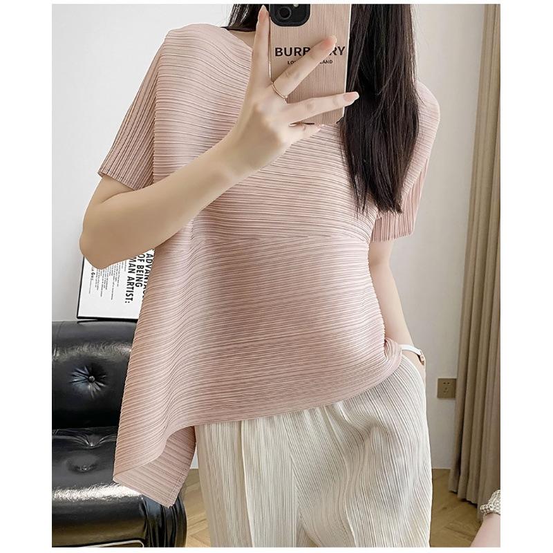 Miyake Pleats Women's High-End Plus Size Stretch T-Shirt - 2025 Summer Trend