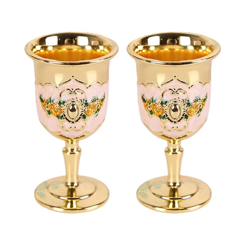 2Pcs Chalice Goblet Metal Shot Glasses Engraving Rose Flower Wine Cup Medieval Drinkware for Party Wedding Decors Gift