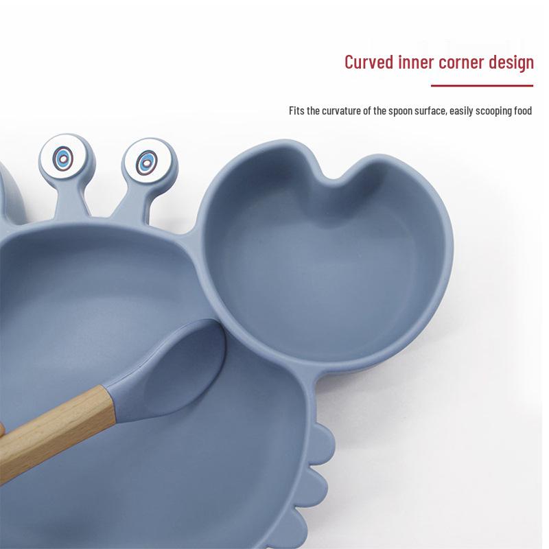 Baby Silicone Crab Plate & Bowl Set with Bib - Food-Grade Tableware