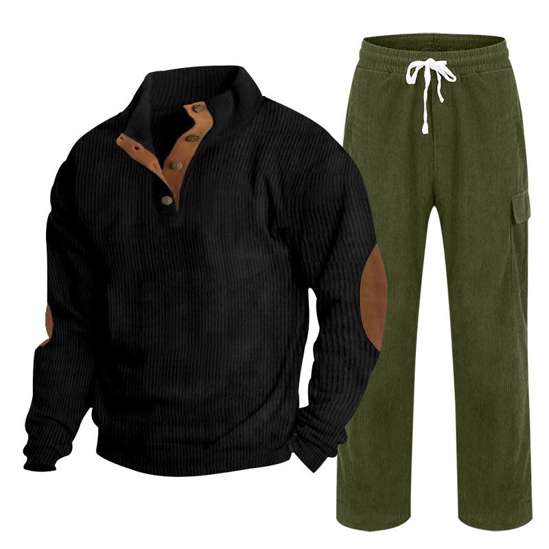 Herren Herbst/Winter Neuankömmling Sportbekleidung Zweiteiliges Set Cord Knopfleiste Henley Oberteil und Straight-Leg Hose Lässiges Ensemble