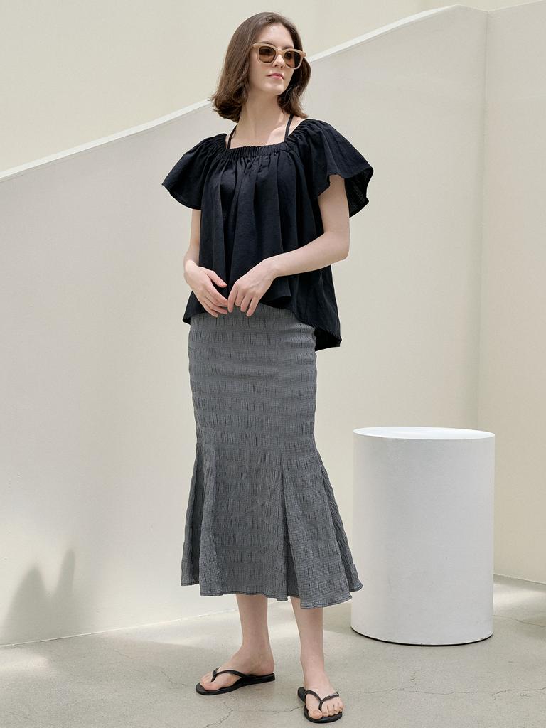 AVANT-G Halter Banding Shirring Blouse - Black
