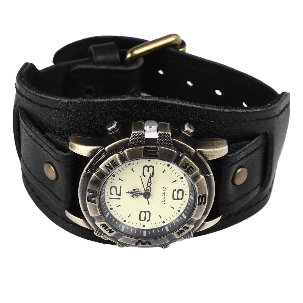 Zegarek Kwarcowy dla Mężczyzn Kobiet Vintage Pasek ze Skóry PU Regulowane Dopasowanie Modny Kwarcowy Zegarek na Rękę Czarny