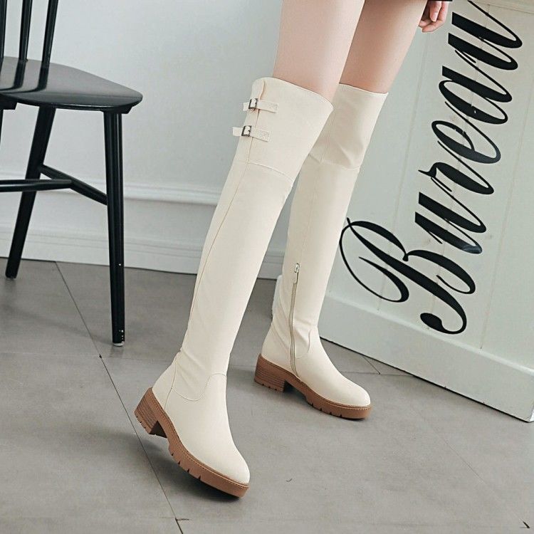 

Новые модные плюшевые белые женские сапоги с длинным рукавом на плоском каблуке