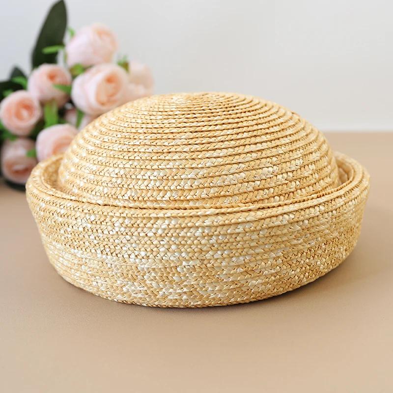 French Beret Hat Women Straw Cap Summer Circle Woven Sun Hat Church Derby Party Hostesses Pillbox Hat Millinery Fascinator Base