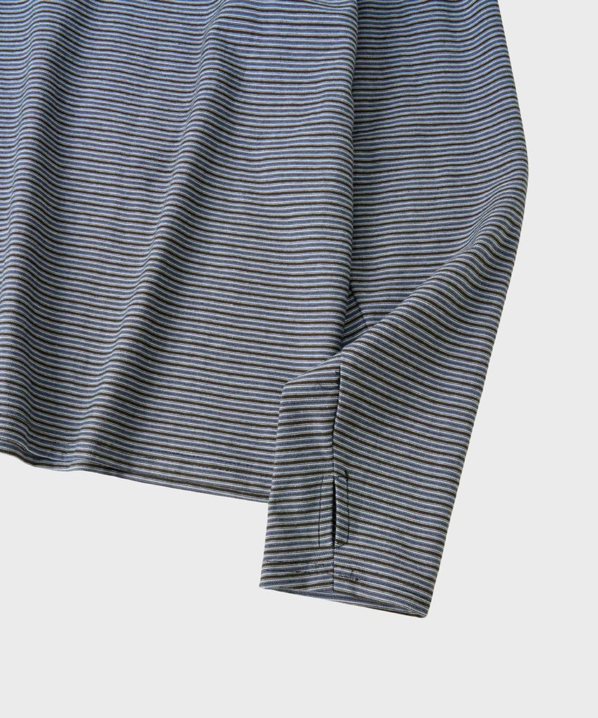 Multi-Stripe Long-Sleeve Hoodie [Blue Charcoal]